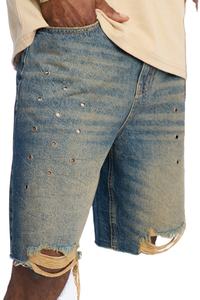 Nuevos shorts de mezclilla para hombre con efecto desgastado y lavado ácido, shorts de mezclilla personalizados 100% algodón, lisos, de peso pesado, con pedrería, a precio económico. - Product Image 4