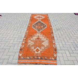 Alfombra de algas marinas Vintage, naranja y beige, 3,4x10,7 pies, alfombras rectangulares de retazos turcos para el hogar, sala de estar, área grande, decoración de pasillo - Product Image 1