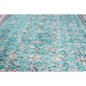 Alfombra Vintage de 4.4x7.5 pies, Alfombra Turca, Alfombra de Lana con Diseño Floral Azul - Product Image 5