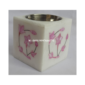 Brûleur à Bakhoor en marbre blanc le plus attrayant, incrusté de nacre rose, forme carrée, motif floral, utilisé pour Thanksgiving - Product Image 2