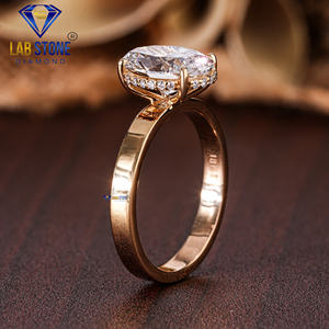 Lab-Stone 2,60 TDW Anillo de oro amarillo con diamante de corte ovalado Solitiare Color de la primavera de - Product Image 5