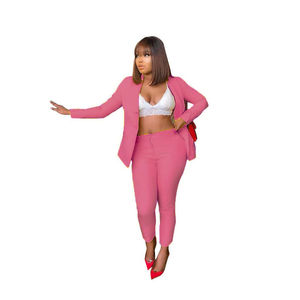 Completo Estivo da Donna con Blazer a Vita Alta e Pantaloni a Sigaretta, Top Corto e Lungo in Maglia Elasticizzata Tinta Unita XS - Product Image 1