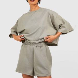 Femmes 100% coton léger Quickdry Logo personnalisé imprimé couleurs unies 2 pièces ensemble genou Style décontracté toutes les tailles disponibles - Product Image 1