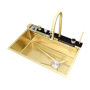 Évier de cuisine sous plan TIANY fait main couleur or avec robinetterie, cuve simple, moderne, pour projets hôteliers et résidentiels - Product Image 1