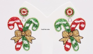 ต่างหูปักลายผลไม้ไข่มุกเทียมสไตล์โบฮีเมียนทำด้วยมือพร้อมลูกปัดคริสตัลและพลอยเทียมเครื่องประดับวันหยุดจากอินเดีย - Product Image 6