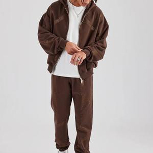 Ensemble deux pièces vintage personnalisé pour homme, sweat-shirt à capuche et pantalon de jogging imprimé avec des strass, lavage à l'acide, pantalon de survêtement évasé - Product Image 3