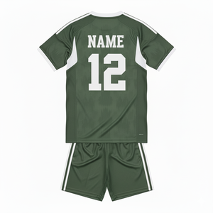 Custom Olive Green Adult Soccer Uniform Kit-Jersey <b>Shorts</b> Set <b>White</b> Trim Crew Neck Anti-Bacterial Breathable OEM Service - Product Image 2