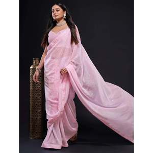 Vestido de Noche Glamuroso de Lentejuelas Rosa Bebé, Estilo Sari con Blusa, para Fiestas - Product Image 2