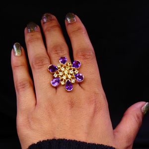 925 Sterling Silver <b>Gold</b> Plated <b>Amethyst</b> Peridot <b>Ring</b> - Product Image 6