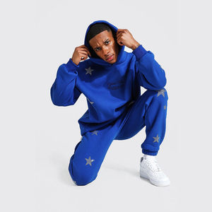 Ensemble de survêtement deux pièces en molleton de coton épais, imprimé, à capuche, avec strass, coupe oversize, style streetwear, et pantalon jogger évasé - Product Image 6