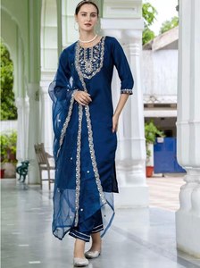 Lancement de nouveaux Designers Premium Kurta Pent Set KURTA FABRIC Roman Silk WORK Broderie - Product Image 2