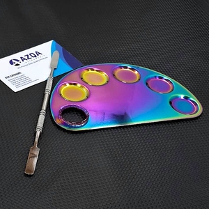 Paleta de mezcla de maquillaje de acero inoxidable de color arcoíris con herramienta de espátula de doble extremo para gel de base y mezcla cosmética - Product Image 6