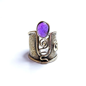 <b>Adjustable</b> Oval Amethyst Gemstone <b>Ring</b> 925 <b>Silver</b> Luxury Unisex Fashionable Trendy Style Perfect Gift for Occasions - Product Image 1