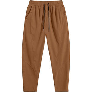 Pantalon décontracté pour homme en lin/coton, haute durabilité, respirant, poids lourd, taille à cordon, poches latérales, teinture unie - Product Image 3