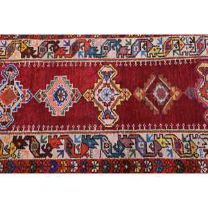 Alfombra de 2.6x10.7 pies, Alfombra Turca Herki, Alfombra Floral de Lana Roja Vintage - Product Image 5