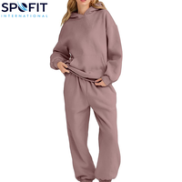 Survêtements d'hiver personnalisés pour femmes grandes tailles, style urbain, en molleton uni brodé, ensembles de sport OEM personnalisables, devant