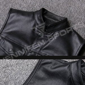 Noir Biker moto hommes gilet en cuir véritable avant poitrine et poches latérales fermeture à glissière et boutons fermeture à l'intérieur doublure en Satin - Product Image 2