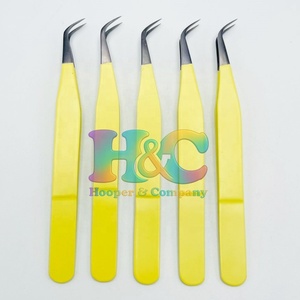 New Curved Tweezers <b>Mink</b> Private Label Logo Solid Stainless Steel <b>Eyelash</b> <b>Extension</b> Tweezers Durable Perfect Grip Black Tips - Product Image 5