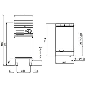Plaque de cuisson au gaz commerciale - 6,9 kW - Plaque lisse - Zone de cuisson : 395x500 mm - sur support - Product Image 4