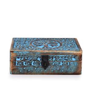 Handmade Blue color Mango Wood <b>Jewellery</b> Box <b>Tree</b> <b>of</b> <b>Life</b> Engraved Women-Men Home Decor Accents Elegant Jewel Storage boxes - Product Image 1