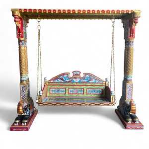 Silla Columpio Tradicional de Madera, Muebles Cómodos para Exteriores, para Jardín o Sala de Estar, Diseño Pintado - Product Image 1