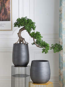 Macetero de hormigón minimalista de estilo nórdico, jarrón negro extragrande para decoración de plantas en salas de estar y hoteles, estética boho moderna - Product Image 3