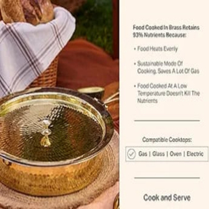 100% Patila en laiton pur pour la cuisson à fond lourd martelé et poli 1 litre Handi marmite en laiton doré ustensiles de cuisine - Product Image 4