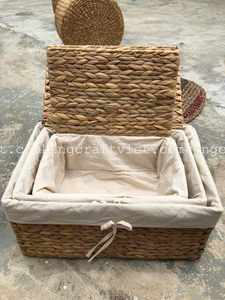 Paniers de rangement en jacinthe d'eau tissés à la main avec doublures Panier en osier rectangulaire pour étagères planteur Seagrass garde-manger organisation - Product Image 5