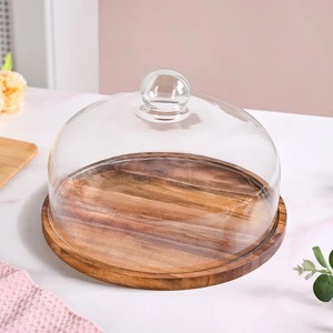 Vintage Acacia Wood Dessert <b>Stand</b> With Glass Wooden <b>cake</b> <b>stand</b> - Product Image 6