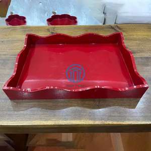 ถาดเสิร์ฟแล็กเกอร์หรูหราตกแต่งลายคลื่นสีเขียวถาดใส่เครื่องดื่มอาหารพร้อมที่จับสำหรับตกแต่งโต๊ะในห้องครัวในบ้าน - Product Image 5