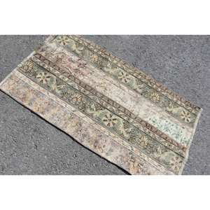 Alfombra turca Vintage de 2,7x4,8 pies, alfombra verde y Beige de lana para sala de estar, alfombra de látex con respaldo rectangular, estilo Aubusson de retazos - Product Image 4