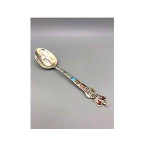 Cuillère plaquée or en acier inoxydable avec poignée au design unique en relief et émail Couverts de haute qualité pour restaurant - Product Image 1