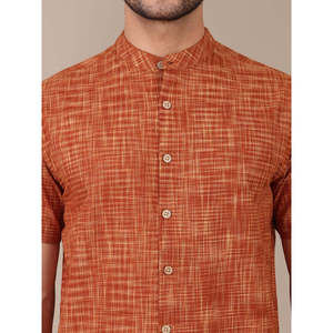 Ensemble coordonné Amanush pour homme, en coton tressé texturé, style Khadi, chemise à manches longues à col mandarin avec short, tenue décontractée d'été - Product Image 2