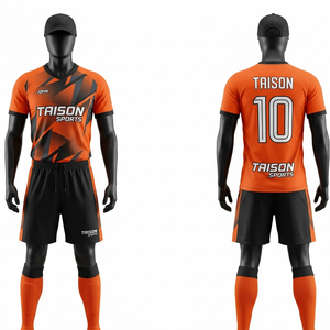Premium 180 GSM Polyester Soccer Uniform Orange <b>Black</b> Geometric Panel Custom Sublimation Print Logo - Product Image 1