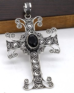 Surtido de cristal geométrico, joyería de latón Vintage, colgante de ónix negro en forma de más para collares elegantes de moda religiosa cristiana - Product Image 2