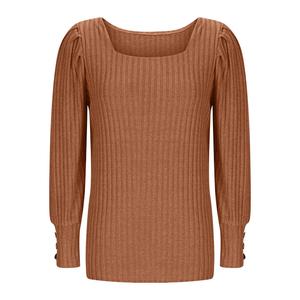 Suéteres gruesos antiarrugas con botones y cuello cuadrado para mujer Otoño Invierno Casual Color sólido manga larga suave - Product Image 1