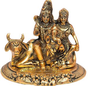 Statue de Shiva, Parvati et Ganesh de qualité standard sur un socle Nandi Murti en métal, pour les fêtes de Diwali - Product Image 2