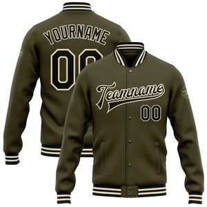 Vente en gros dans l'industrie directe, blouson décontracté pour l'hiver personnalisé, noir-blanc olive, veste à pression intégrale Varsity Letterman Salute To Service - Product Image 1
