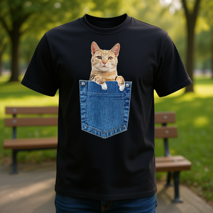 Cat In <b>Pocket</b> <b>Shirt</b> <b>T</b>-<b>Shirt</b> Black Cotton Unisex Adult Size M L XL - Product Image 3