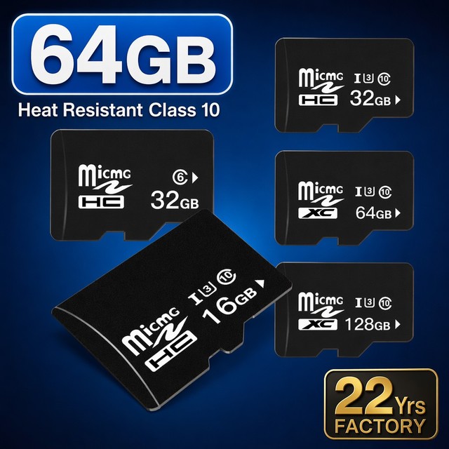 High Speed TF Memory Card 64GB Class 10 Micro SD Card Heat Resistant for Phone Camera Dash Cam 22 Years Factory