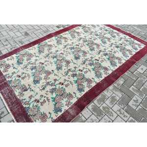 Vintage Large Rug 5.3x8.6 ft, <b>Red</b> Blue Camouflage Rug <b>Wool</b> - Product Image 2