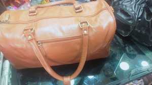 Bolsa de lona de cuero genuino para hombres/mujeres, bolsa de equipaje de gimnasio de viaje, accesorio de ropa elegante - Product Image 3