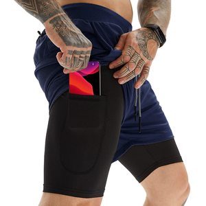 Pantalones cortos de malla 2 en 1, transpirables, personalizados, al por mayor, para correr, Fitness, entrenamiento atlético, gimnasio, pantalones cortos para hombre - Product Image 1