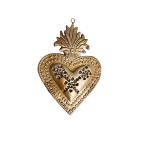 Coeur sacré en métal fini or antique suspendu coeur sacré Milagros pour décoration murale cadeau catholique et décor - Product Image 2