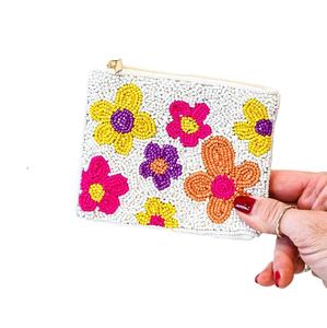 Monedero con cuentas de semillas de estilo étnico con patrones de bordado floral de la India Monedero hecho a mano para mujeres y niñas - Product Image 2