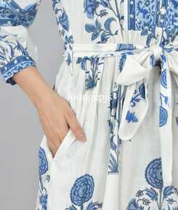Vestido Maxi de Verano Ligero con Estampado de Flores, Ecológico, Lavable, de Algodón Orgánico, Corte en A, para Mujer, Marca Jaipur - Product Image 3