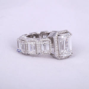 Minimalista de lujo Venta caliente Esmeralda Halo Corte redondo DEF Claridad Moissanite Hip Hop Anillo de diamantes en anillo de plata esterlina 925 - Product Image 2