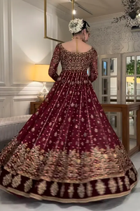 Lehenga Choli Anarkali en acrylique brodé lourd, style pakistanais de luxe, pour femme, tenue de soirée, look mariée, pour toutes les saisons - Product Image 5
