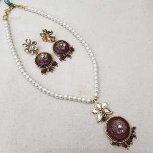 Conjunto de joyería fina de lujo Kundan, colgante de cuentas de perlas con pendientes de cobre chapados en oro para regalo - Product Image 4