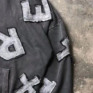 Sudaderas con capucha de punto 100% algodón 380g de diseño personalizado para hombres Sudadera con capucha con estampado de logotipo de gran tamaño Manga larga bordada Otoño - Product Image 6